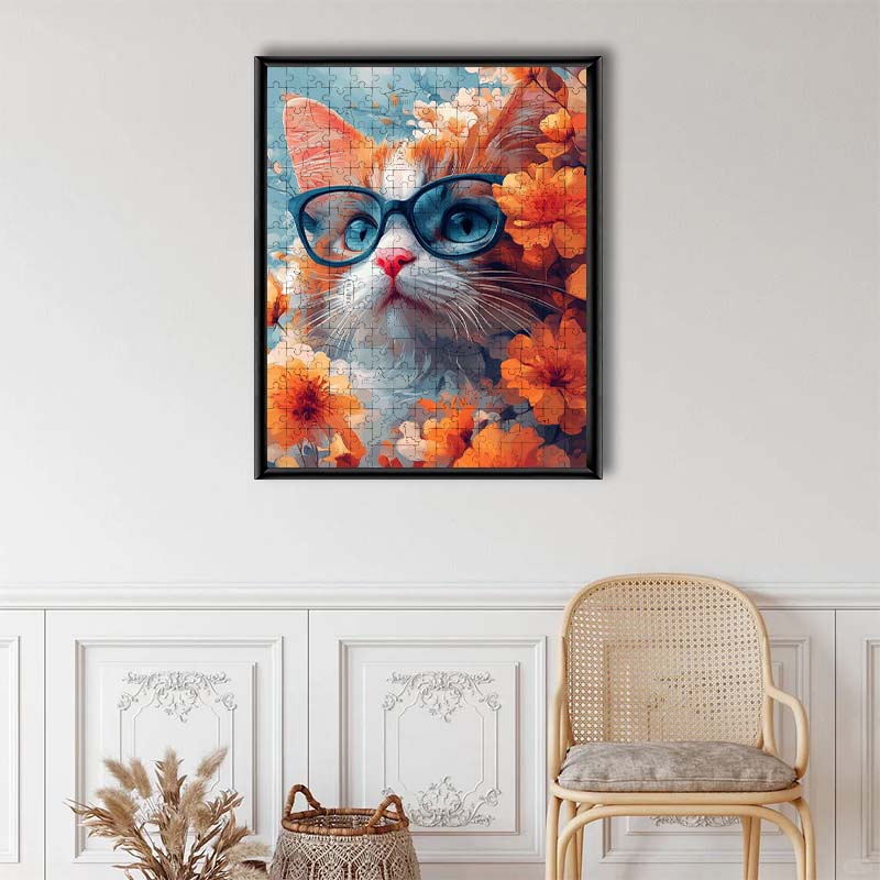 Katze mit Brille - Holzpuzzle
