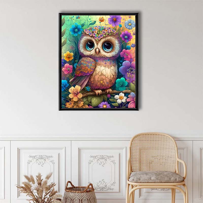 Süße flauschige Baby-Eule - Holzpuzzle