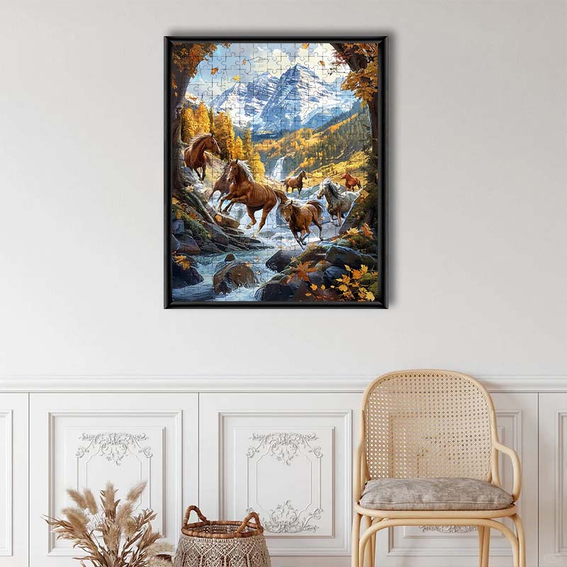 Wilde Pferde des Herbsttals - Holzpuzzle