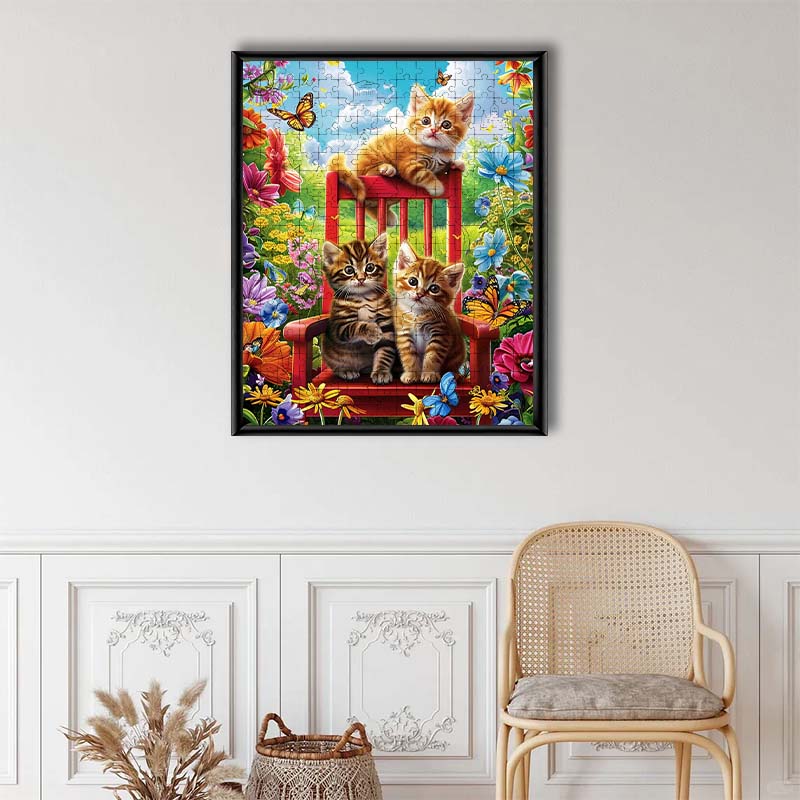 Kätzchen auf einem Stuhl - Holzpuzzle