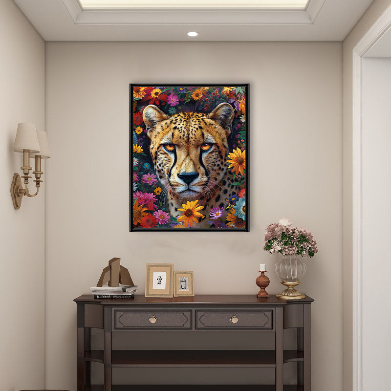 Leopard und Blumen - Holzpuzzle