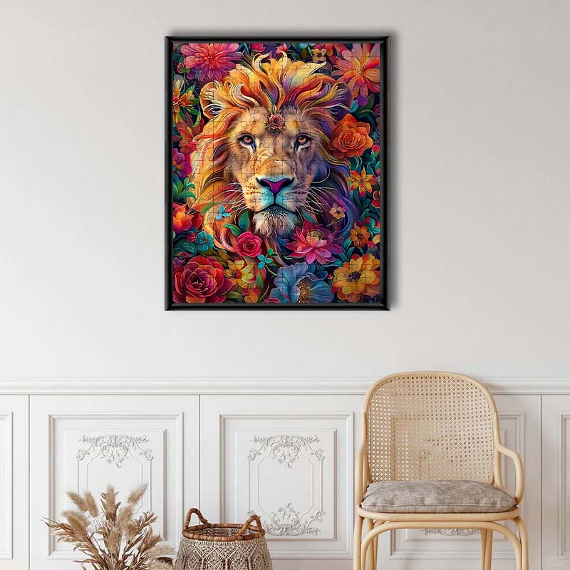 Löwe in Blumenpracht - Holzpuzzle