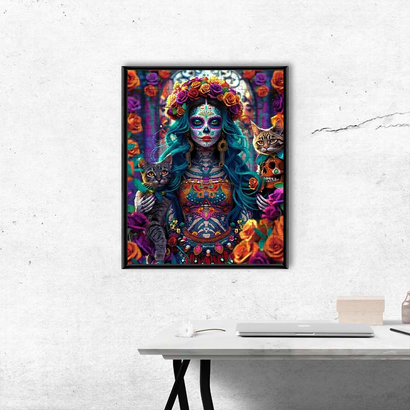 Catrina mit Katzen - Holzpuzzle