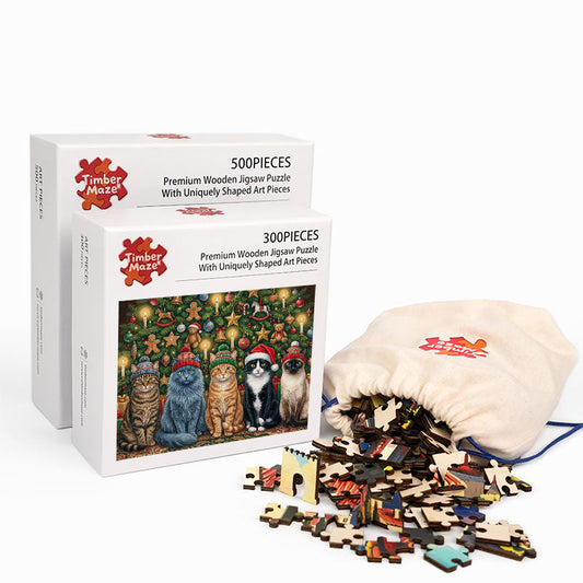 Fröhliche Miezekatzen-Weihnacht – Holzpuzzle