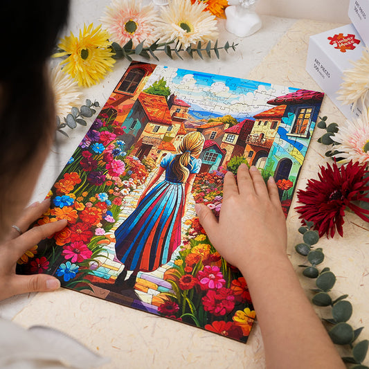 Blütenpfad - Holzpuzzle