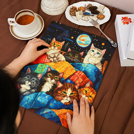Katzen im Weltraum - Holzpuzzle