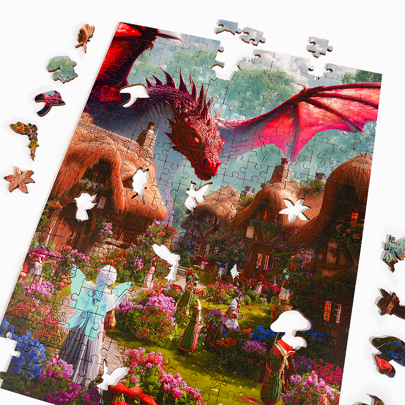 Drachenmärchendorf - Holzpuzzle