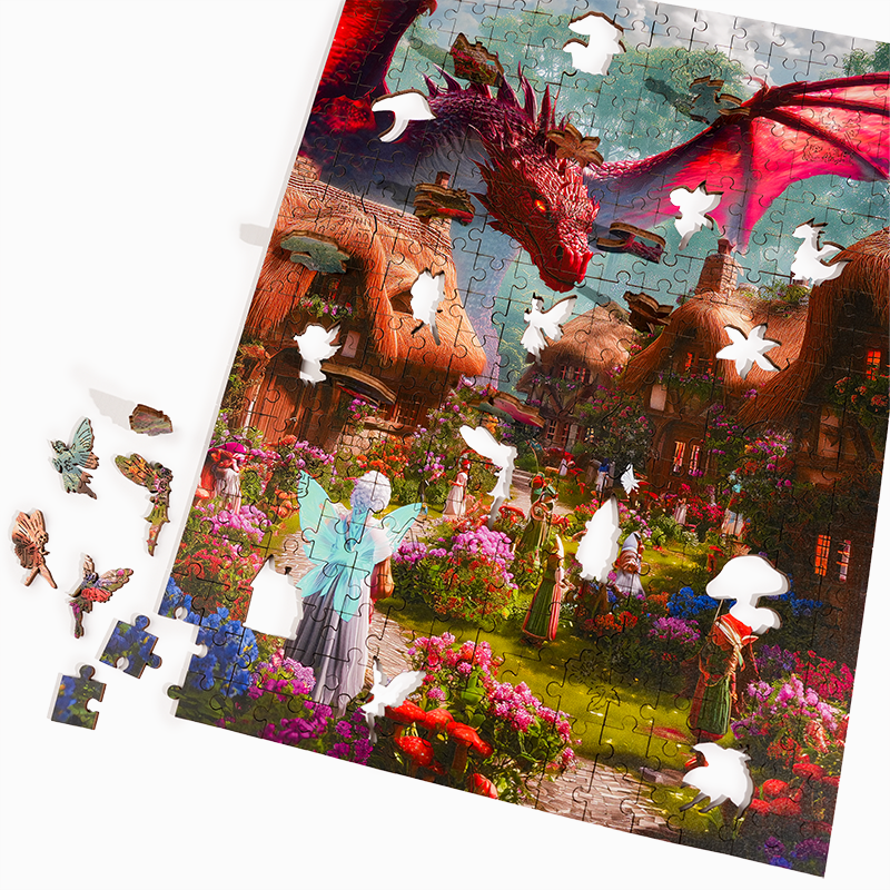 Drachenmärchendorf - Holzpuzzle