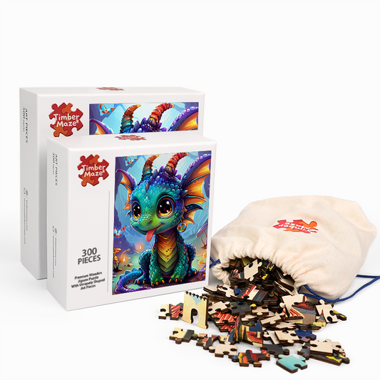 Verspieltes Drachenbaby im Zauberwald - Holzpuzzle