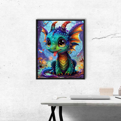 Verspieltes Drachenbaby im Zauberwald - Holzpuzzle