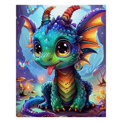 Verspieltes Drachenbaby im Zauberwald - Holzpuzzle
