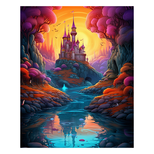 Flussschloss in der Abenddämmerung - Holzpuzzle