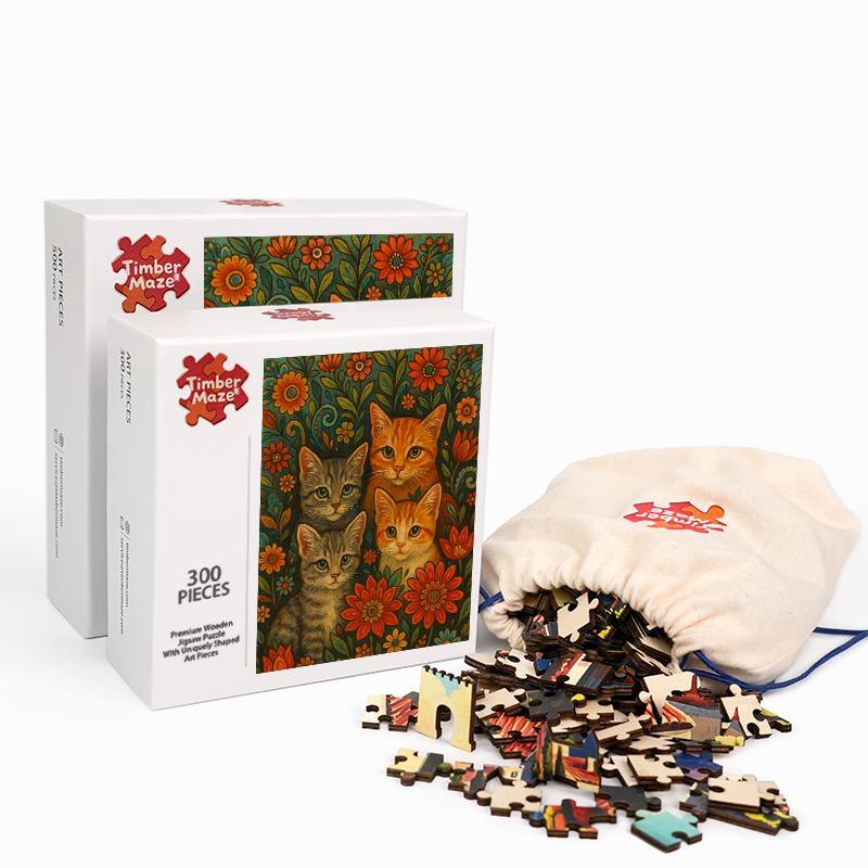 Böhmische Katzen - Holzpuzzle