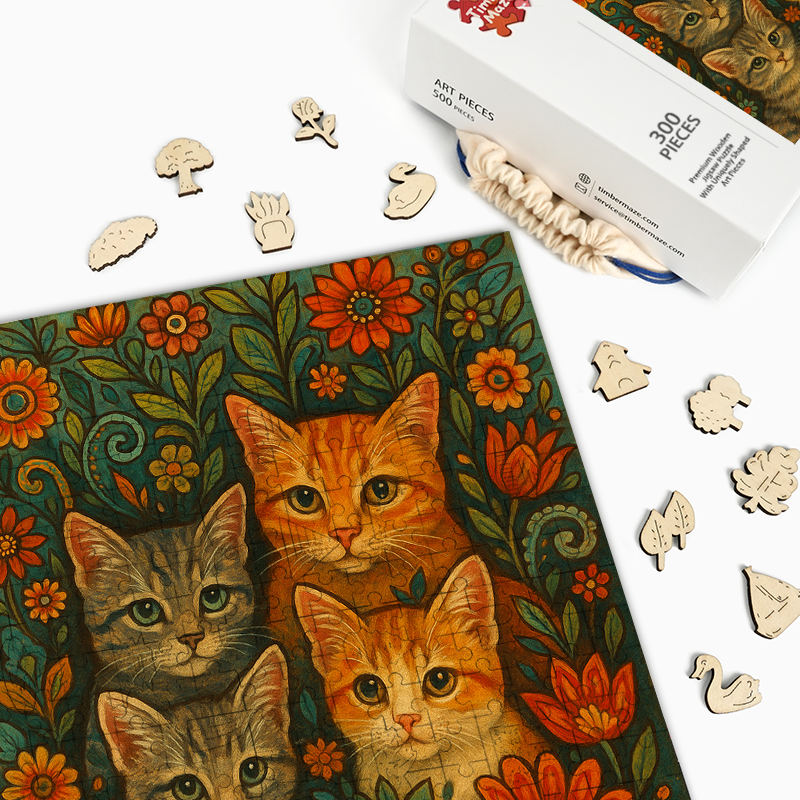 Böhmische Katzen - Holzpuzzle