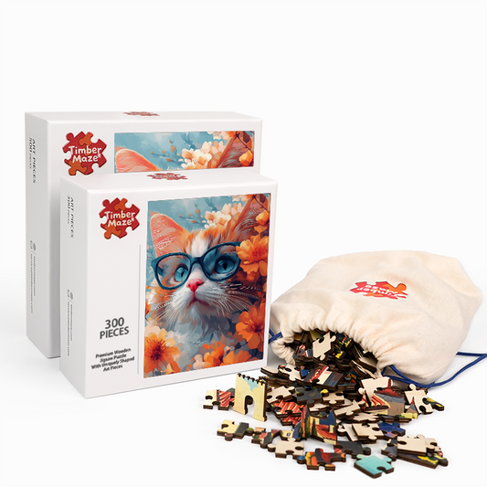 Katze mit Brille - Holzpuzzle