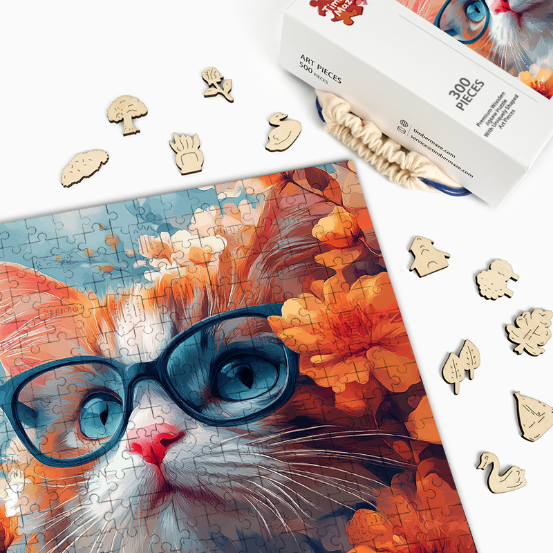 Katze mit Brille - Holzpuzzle