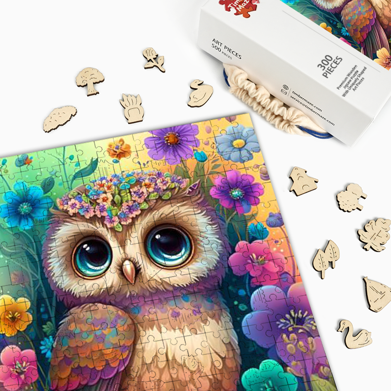 Süße flauschige Baby-Eule - Holzpuzzle