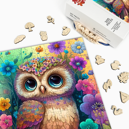 Süße flauschige Baby-Eule - Holzpuzzle