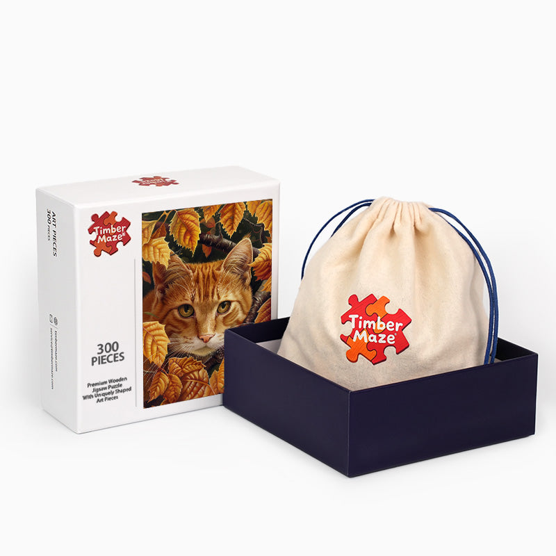 Blätter & Katze - Holzpuzzle