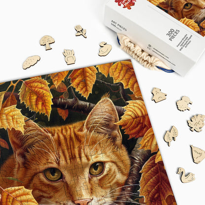 Blätter & Katze - Holzpuzzle