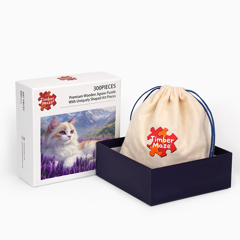 Ragdoll-Katze im Lavendelfeld - Holzpuzzle