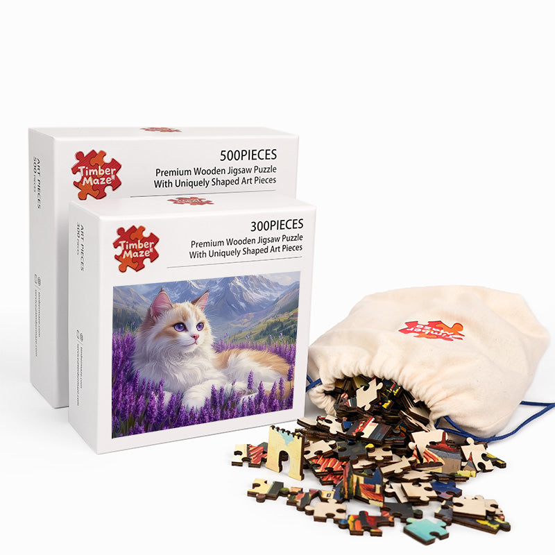 Ragdoll-Katze im Lavendelfeld - Holzpuzzle