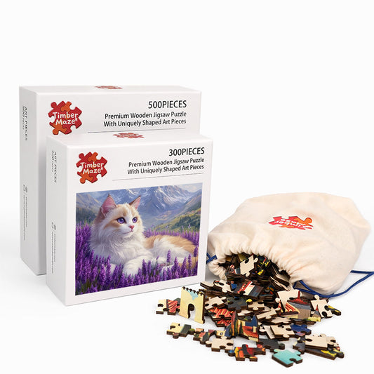 Ragdoll-Katze im Lavendelfeld - Holzpuzzle