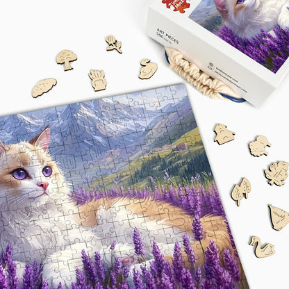 Ragdoll-Katze im Lavendelfeld - Holzpuzzle