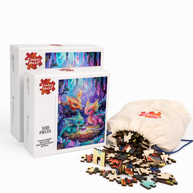 Regenbogen-Drachenbabys - Holzpuzzle