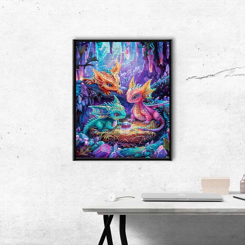 Regenbogen-Drachenbabys - Holzpuzzle