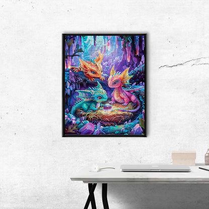 Regenbogen-Drachenbabys - Holzpuzzle