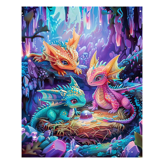 Regenbogen-Drachenbabys - Holzpuzzle