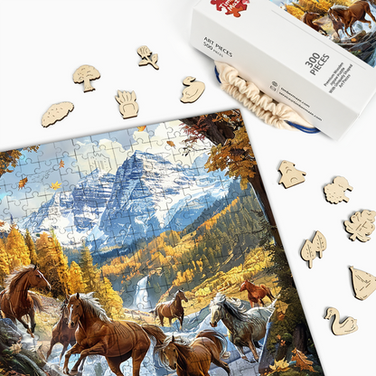 Wilde Pferde des Herbsttals - Holzpuzzle