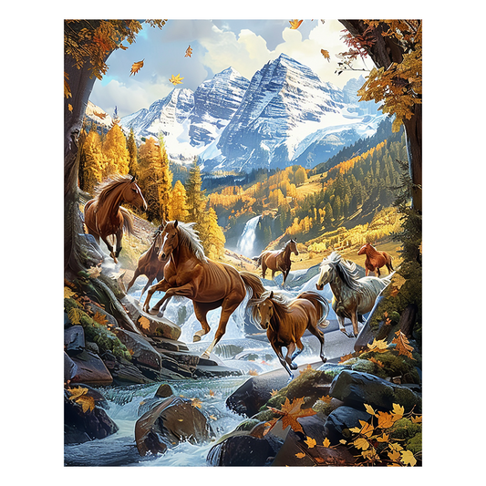Wilde Pferde des Herbsttals - Holzpuzzle