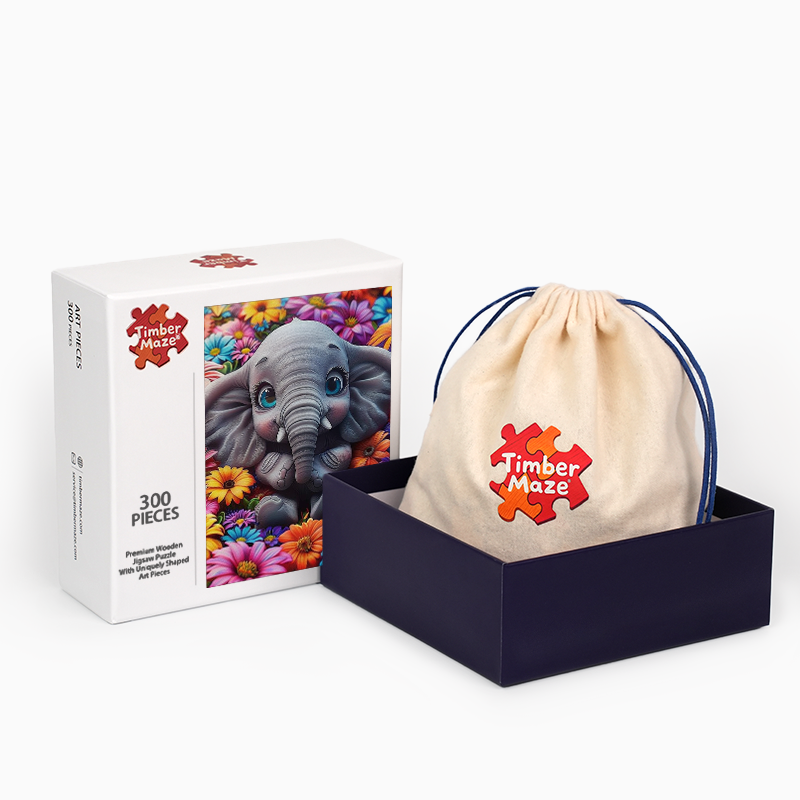 Elefantenbaby mit Blumen - Holzpuzzle