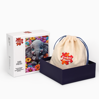 Elefantenbaby mit Blumen - Holzpuzzle