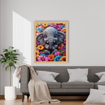 Elefantenbaby mit Blumen - Holzpuzzle