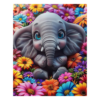 Elefantenbaby mit Blumen - Holzpuzzle