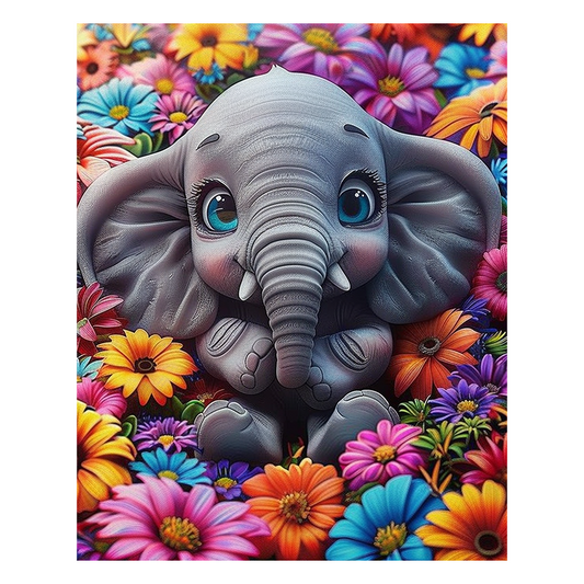 Elefantenbaby mit Blumen - Holzpuzzle