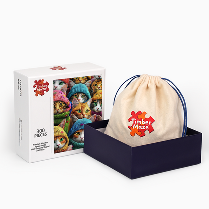 Katzen in Strickmützen - Holzpuzzle