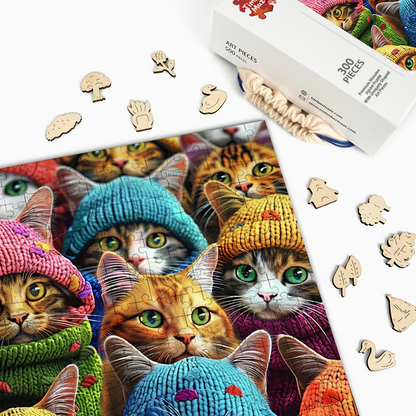 Katzen in Strickmützen - Holzpuzzle