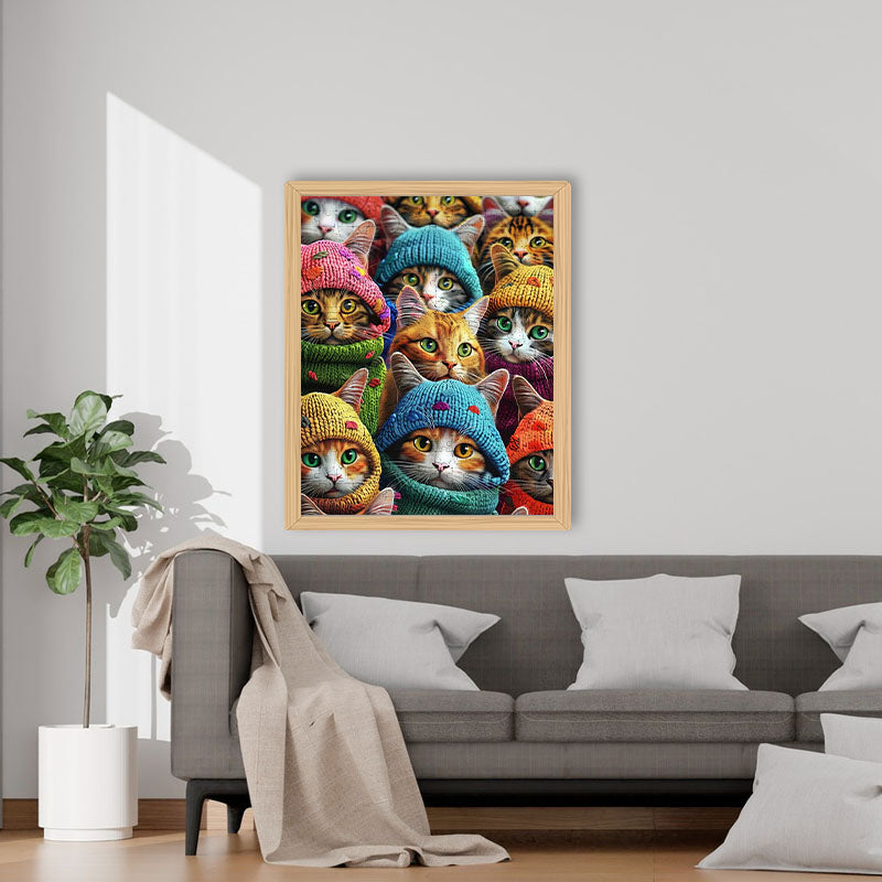 Katzen in Strickmützen - Holzpuzzle