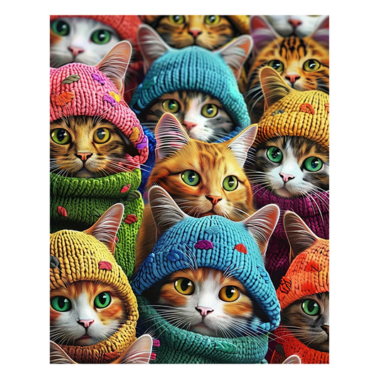 Katzen in Strickmützen - Holzpuzzle