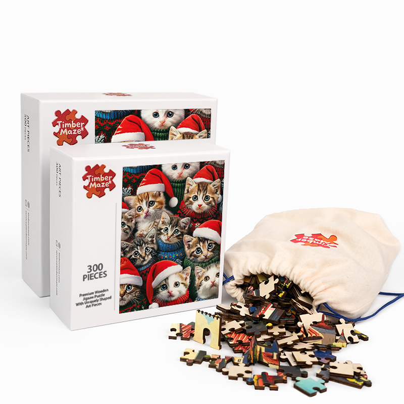 Weihnachtskätzchen - Holzpuzzle