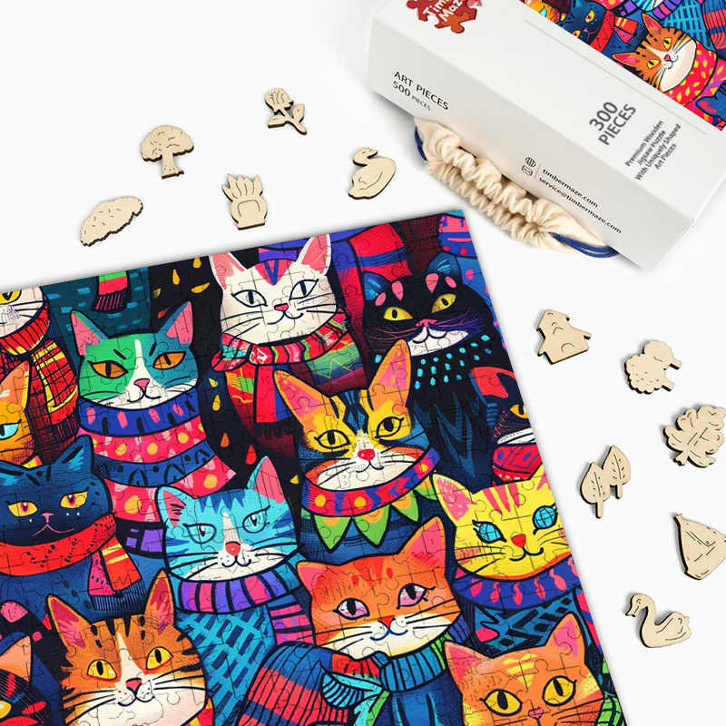 Bunte Katzen - Holzpuzzle