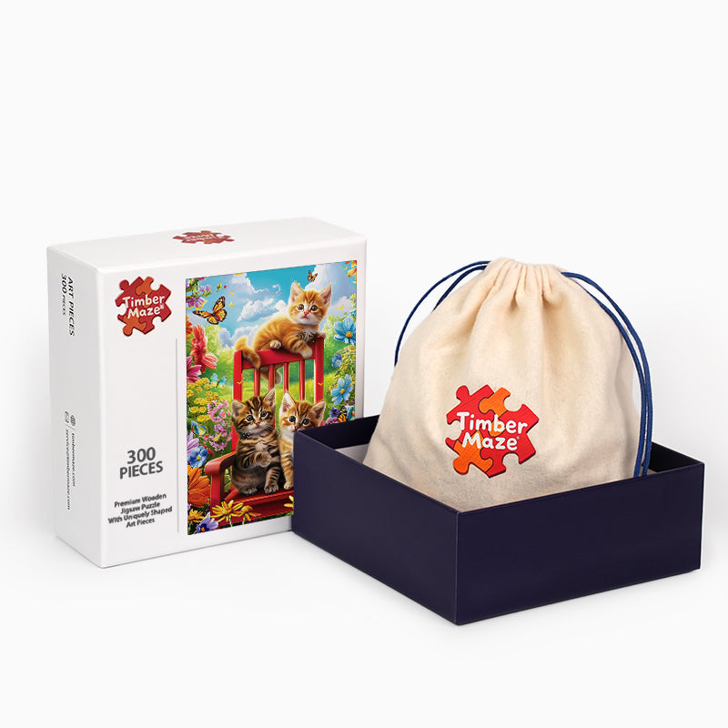 Kätzchen auf einem Stuhl - Holzpuzzle