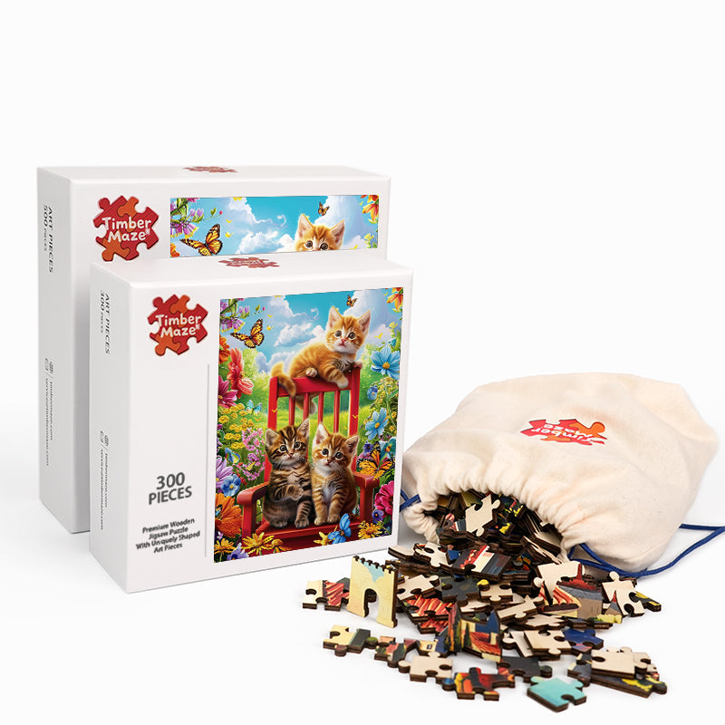 Kätzchen auf einem Stuhl - Holzpuzzle