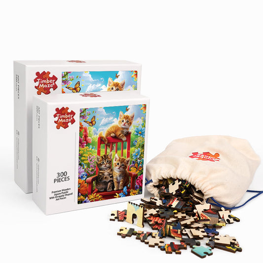 Kätzchen auf einem Stuhl - Holzpuzzle