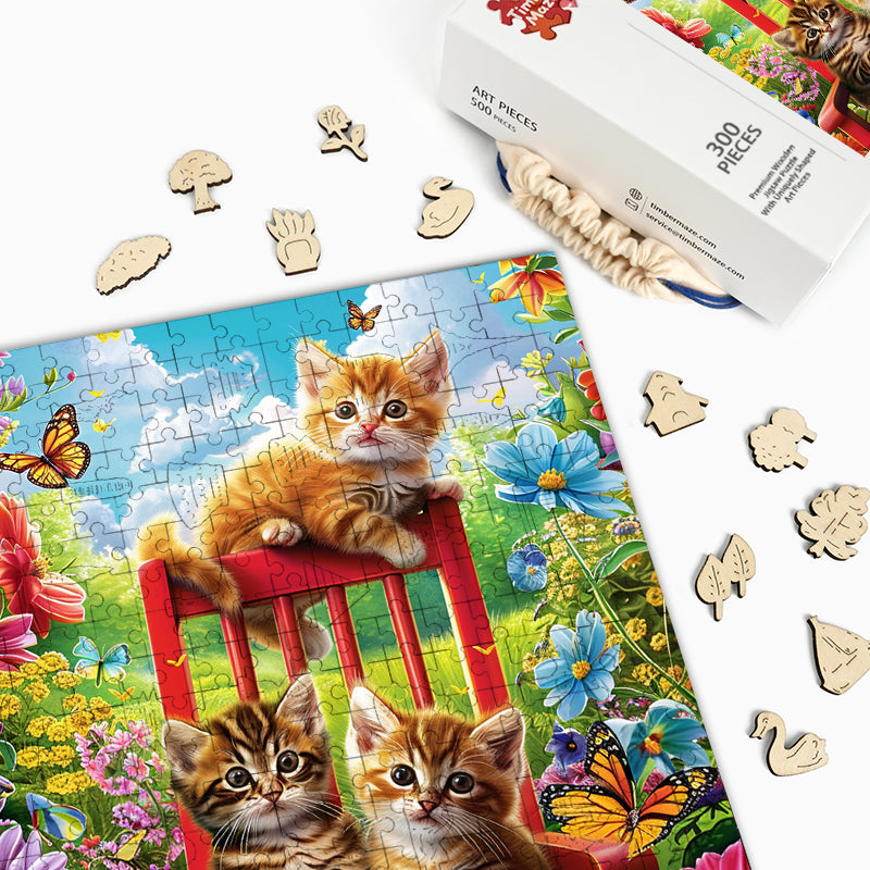 Kätzchen auf einem Stuhl - Holzpuzzle