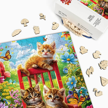 Kätzchen auf einem Stuhl - Holzpuzzle